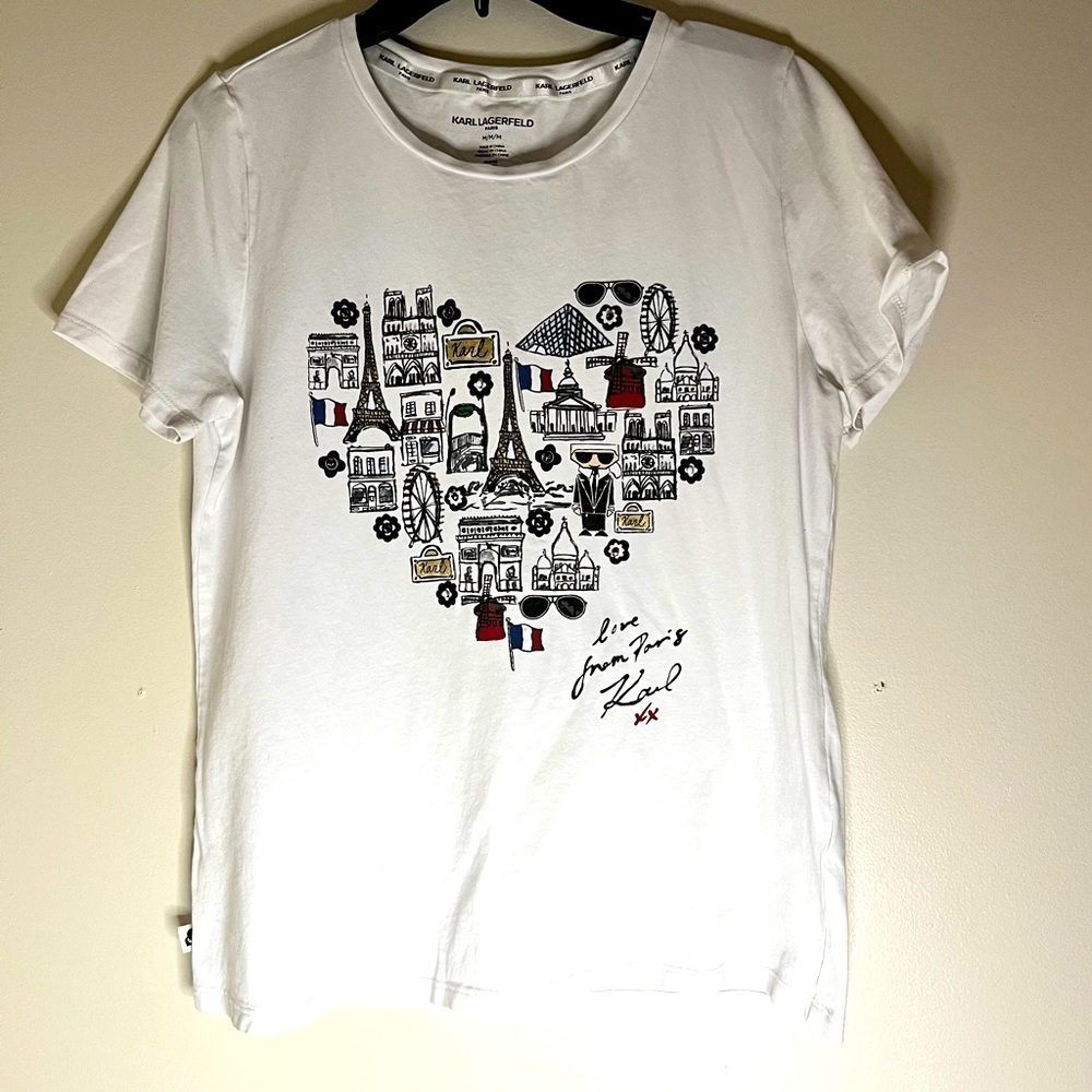 - Karl Lagerfeld Paris Whimsy White Heart Shirt size medium